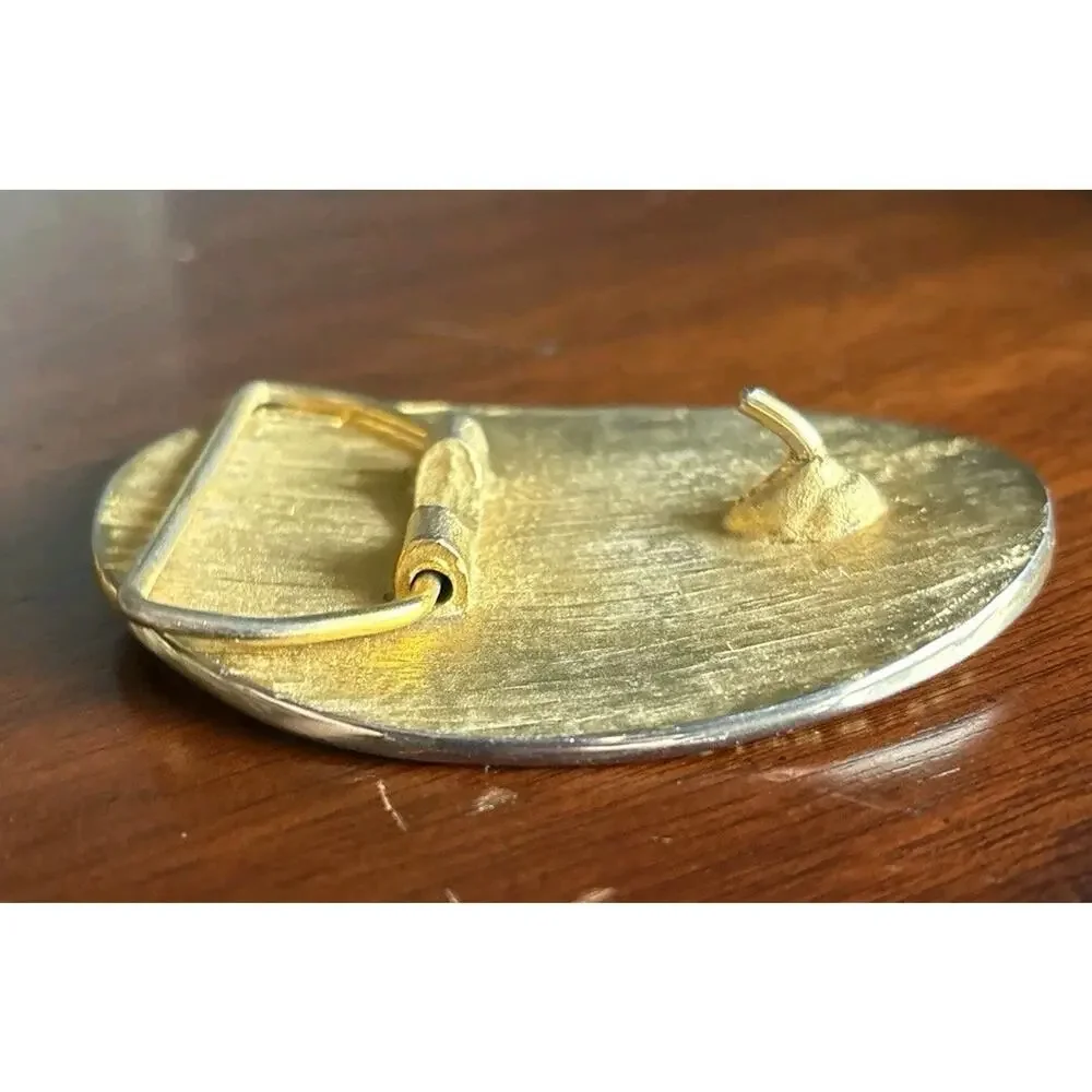 Vtg 70s KASE 101 Brass Belt Buckle Country Western Radio Station Austin TX Gold